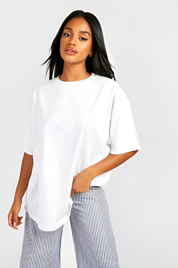 Basic White Cotton Oversized T Shirt for Women